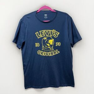 Levi's T Shirt Mens Large Navy Blue Bear‎ Graphic Short Sleeve Crew Neck